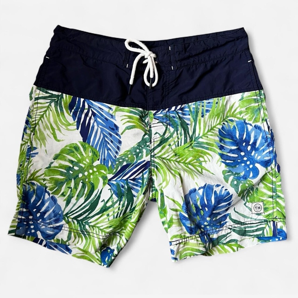 Tommy Hilfiger Blue and Green Leaf Print Swim Shorts - Size small